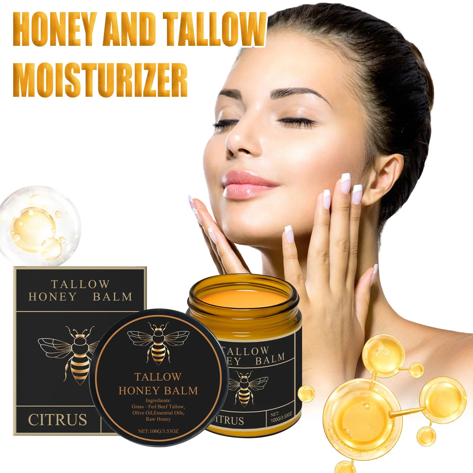 Honey Tallow Moisturizing Cream Face & Body Cream Deep Hydration Dry Skin Care Glycerin Non Greasy Fast Absorption Moisturizer